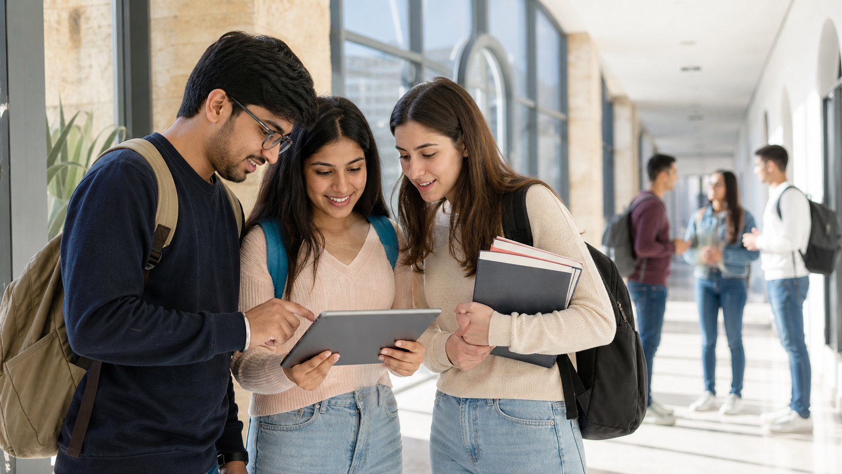 Indian students comparing study programs at a Malta college