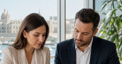 Recruiter and employer reviewing candidate shortlist together in a Malta office